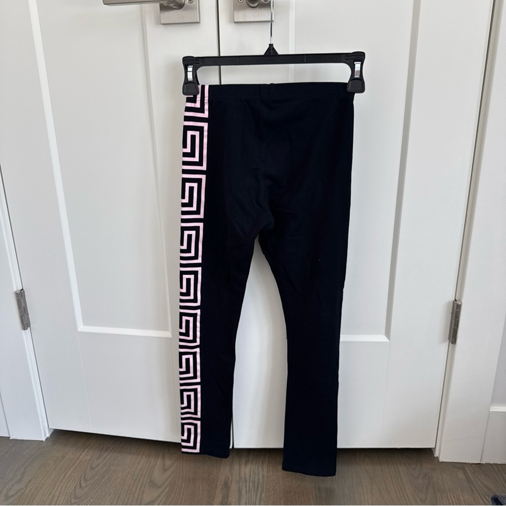 Versace Girls Black Leggings with Pink Geometric Pattern